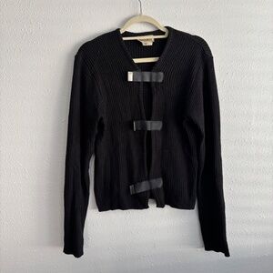 Dirk Bikkembergs Hommes Vintage Black Knit Wool Cardigan Sweater w/ Buckles